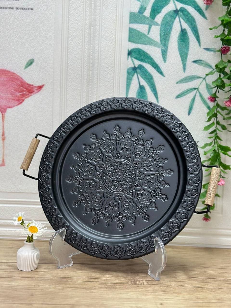 سینی مشکی دسته چوبی گرد و مستطیل